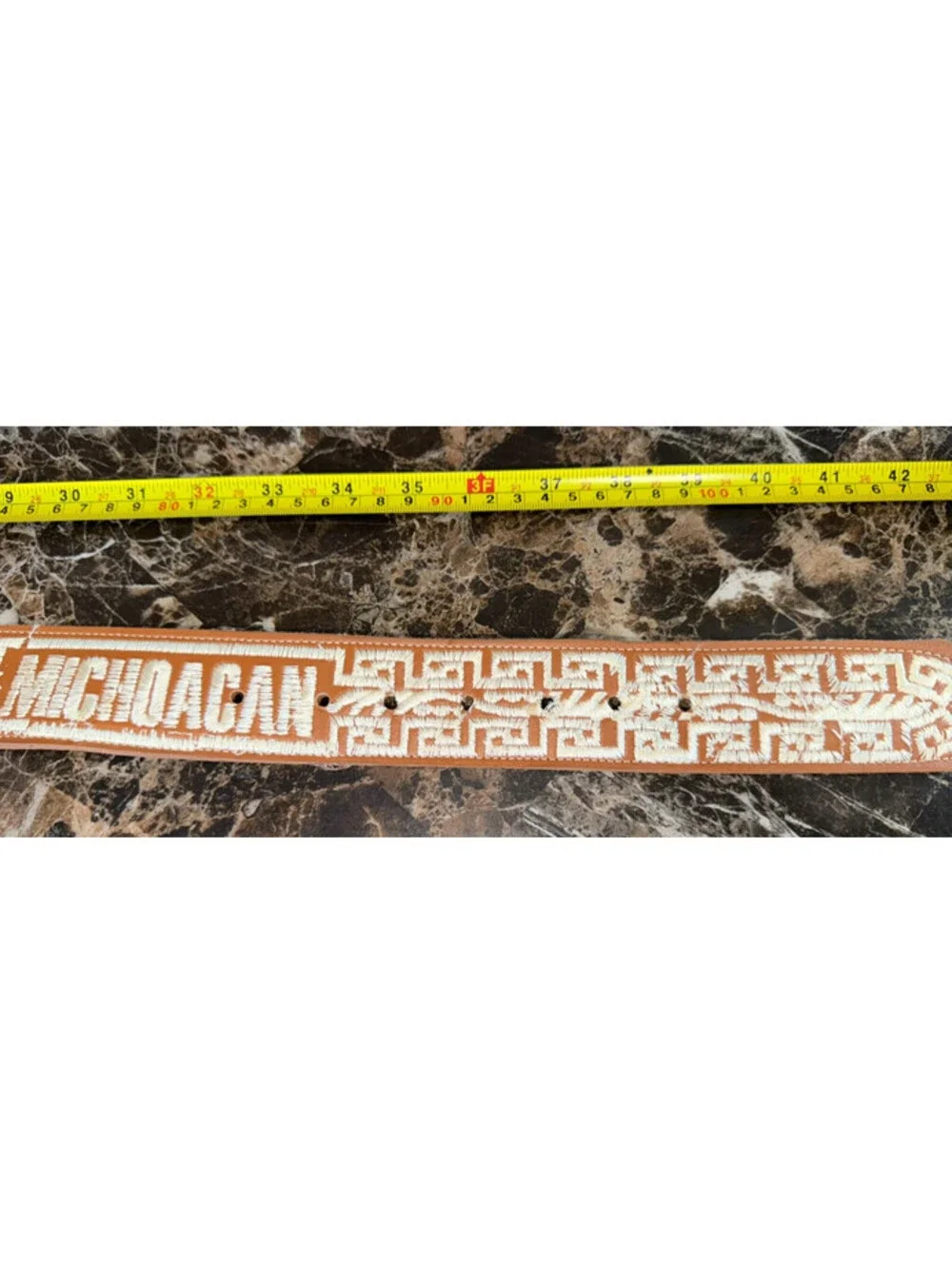 Michoacan Piteado Western Belt Size 38 Tan Cream Embroidery Charro Cinto